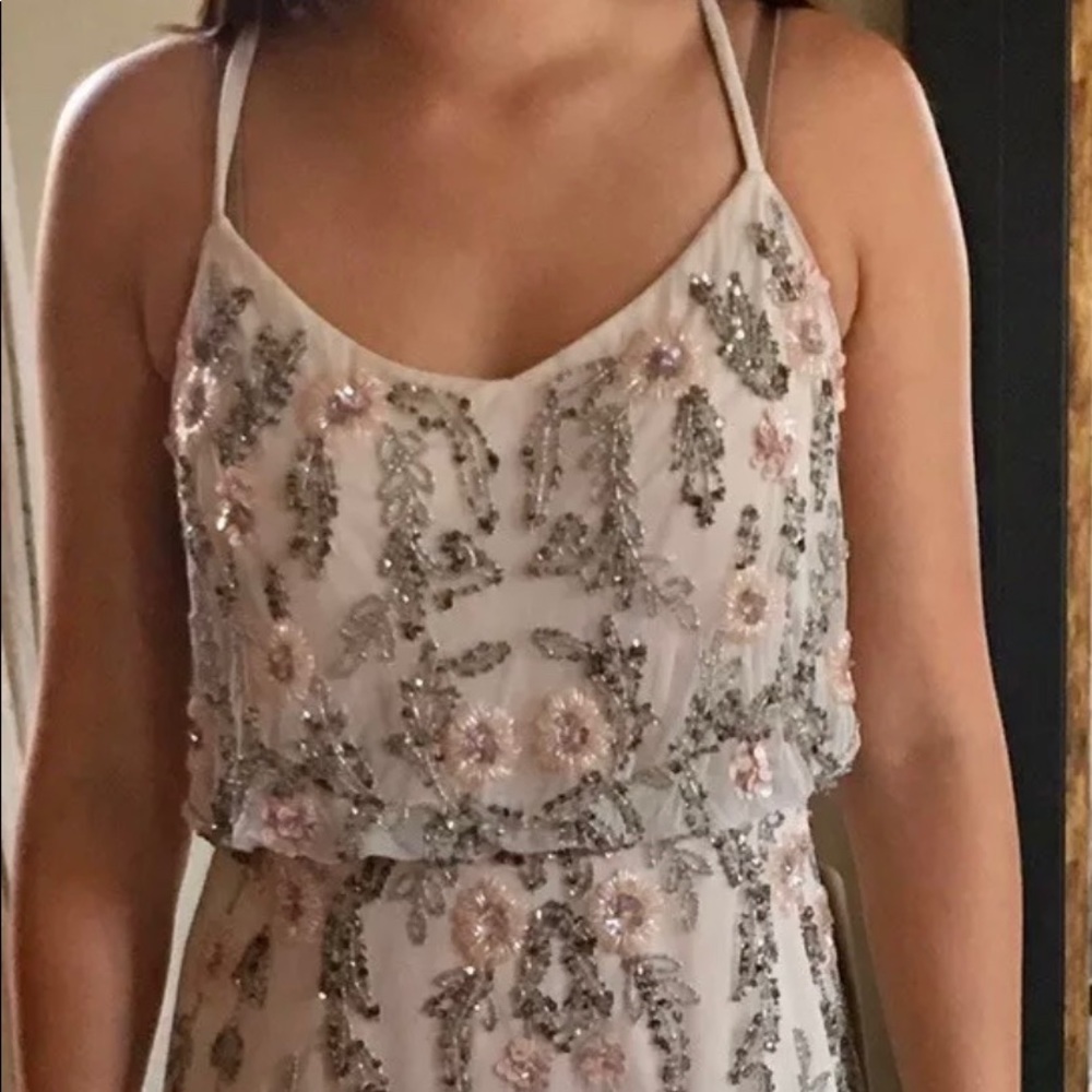 Adrianna Papell, long Floral, Blouson Beaded Dress
